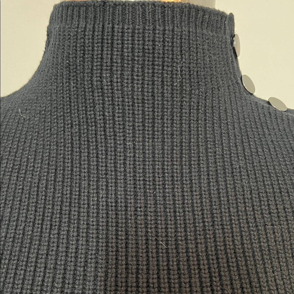 LOFT Black Sleeveless Quite Luxury Mock Neck Vertical Ribbed Decorative Sweater - Picture 5 of 13